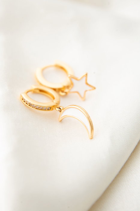 Heliophilia Silver Pendientes de Metal con Colgante de Luna y Estrella Oro CKP9371 Heliophilia Silver Pendientes de Metal con Colgante de Luna y Estrella Oro CKP9371